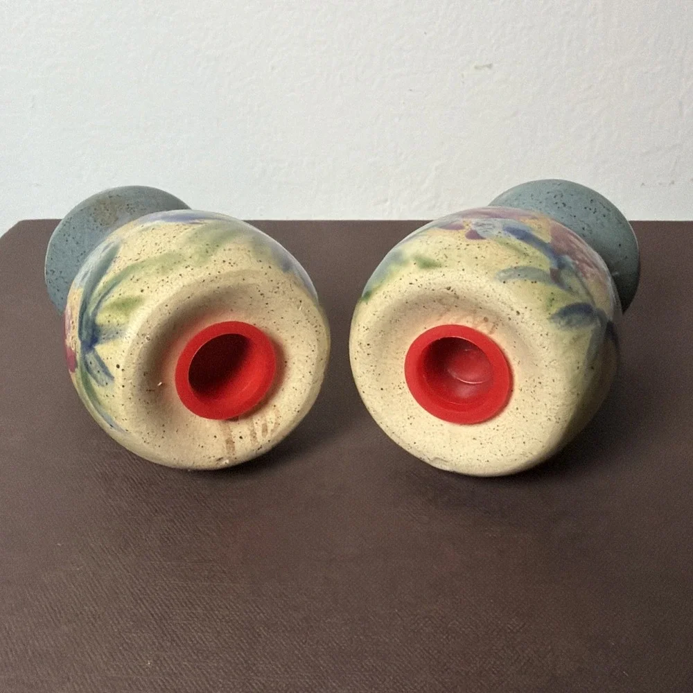 Handmade‎ Studio Art Pottery Floral Sponge Paint Salt Pepper Shakers Vintage 90s